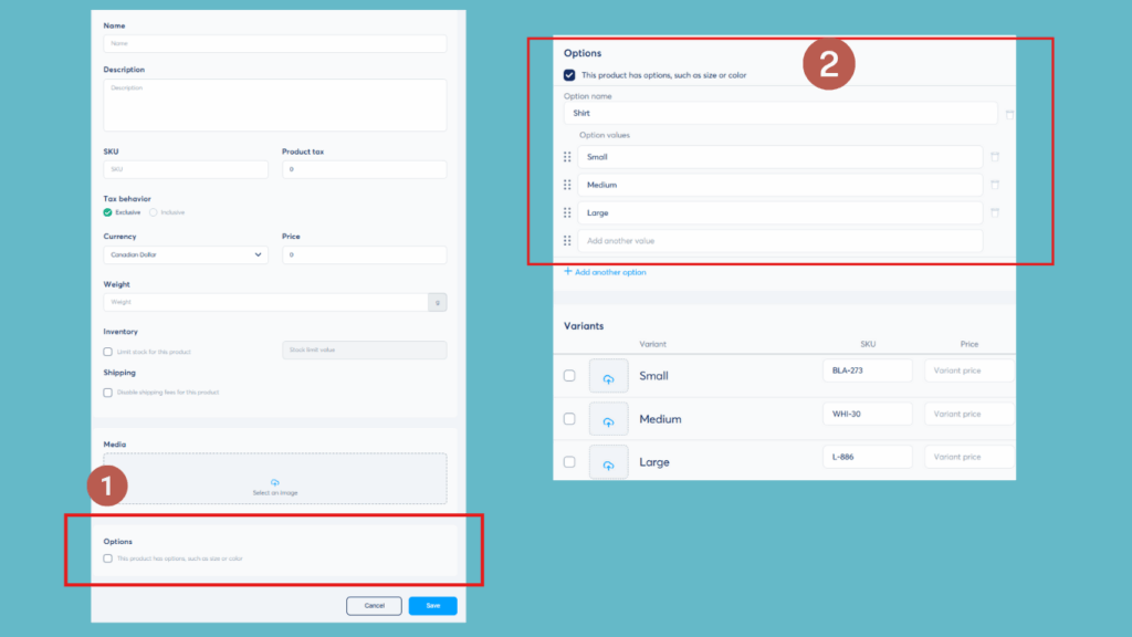 adding product variants in systeme.io